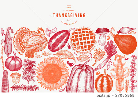 Happy Thanksgiving Day banner. Vector hand drawn 57055969