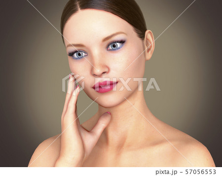 Beauty Woman face Portrait. Beautiful model Girl with Perfect Fresh Clean Skin color 3D Illustration Beauty Woman face Portrait. Beautiful model Girl with Perfect Fresh Clean Skin color 3D Illustration 57056553