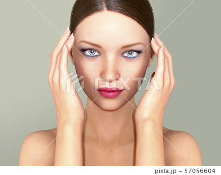 Beauty Woman face Portrait. Beautiful model Girl with Perfect Fresh Clean Skin color 3D Illustration 57056604