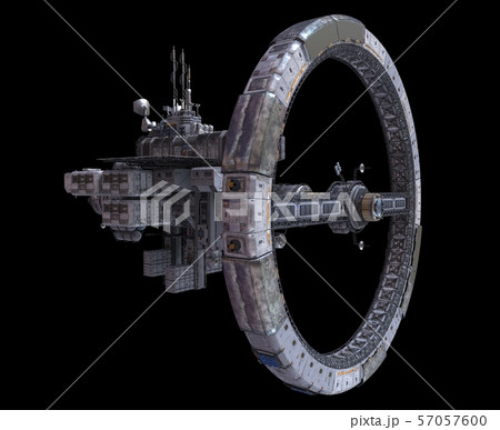 Future Space Station Isolated on Black Background 3D Illustration 57057600
