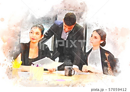 Abstract business person working watercolor paint. 57059412