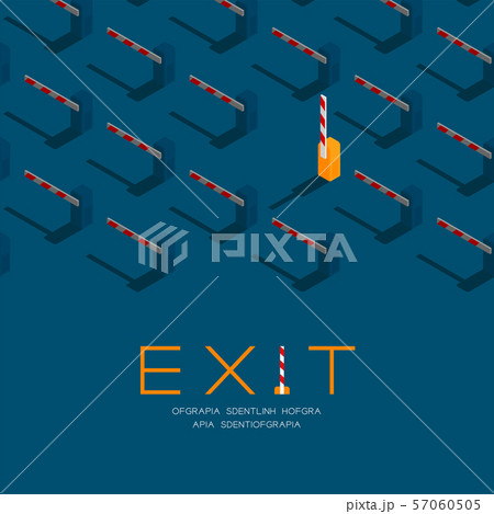 Barrier gate car parking 3D isometric pattern, Exit concept poster and social banner vertical design illustration isolated on blue background with copy space, vector eps 10 57060505