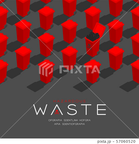 Plastic red Trash and hazardous waste garbage 3D isometric pattern, Conservation environment concept poster and social banner post square design illustration isolated grey background, vector eps Plastic red Trash and hazardous waste garbage 3D isometric pattern, Conservation environment concept poster and social banner post square design illustration isolated grey background, vector eps 57060520