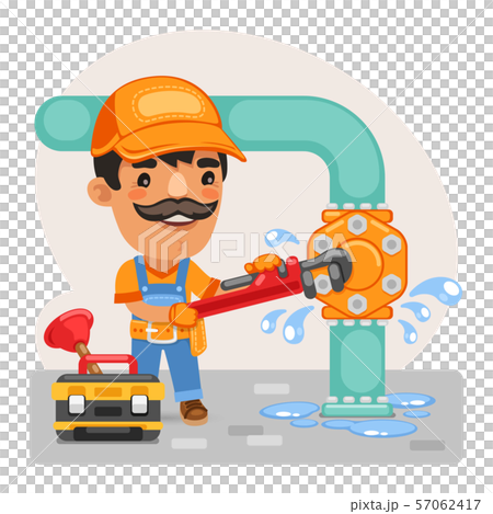 Cartoon Plumber Repairing a Pipe 57062417