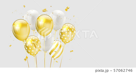 Gold white balloons, confetti concept design 57062746