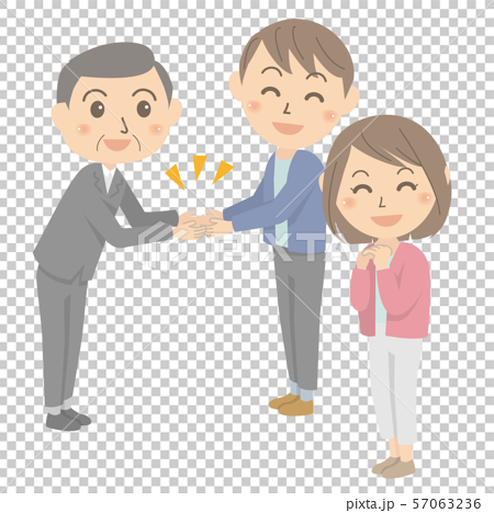 商談成立 握手する男性営業マンと若い夫婦 のイラスト素材