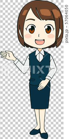 事務服を着た女性 全身 おすすめポーズ アニメタッチのイラスト素材
