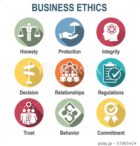 Business Ethics Solid Icon Set with Honesty, Business Ethics Solid Icon Set with Honesty, 57065424