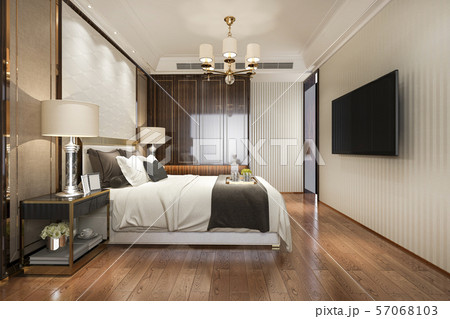 Modern Bedroom Suite In Hotel With Wardrobe のイラスト素材
