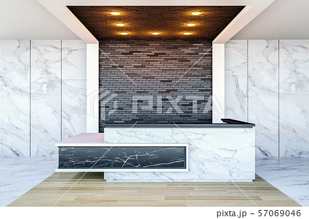 Interior of modern hotel lobby area and reception desk, 3D Rendering  57069046
