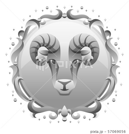 Aries zodiac sign with silver frame. Horoscope symbol. 57069056
