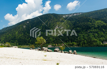 beautiful landscape of the coast of Lake Molveno 57069116
