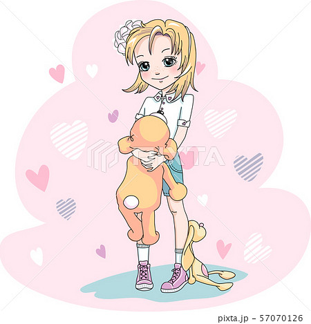 Vector baby girl with bag and toy 57070126