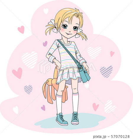 Vector baby girl with bag and toy 57070128