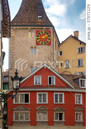 Zurich. Narrow street of the old city on a sunny day. Zurich. Narrow street of the old city on a sunny day. 57071229