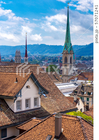 Aerial view of city rooftops and towers. Zurich. Switzerland. Aerial view of city rooftops and towers. Zurich. Switzerland. 57071241