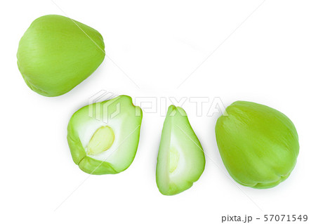 fresh Chayote vegetable or mexican cucumber isolated on white background. Top view. Flat lay fresh Chayote vegetable or mexican cucumber isolated on white background. Top view. Flat lay 57071549