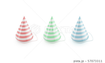 Blank striped party hat with ribbon mockup set, Blank striped party hat with ribbon mockup set, 57073311