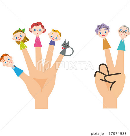 仲良し家族と三世代家族の指人形 57074983