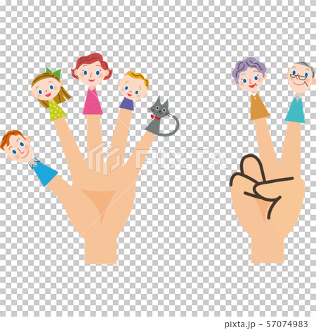 仲良し家族と三世代家族の指人形 57074983