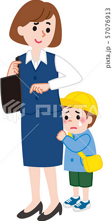 登園する親子　泣く子供 57076913