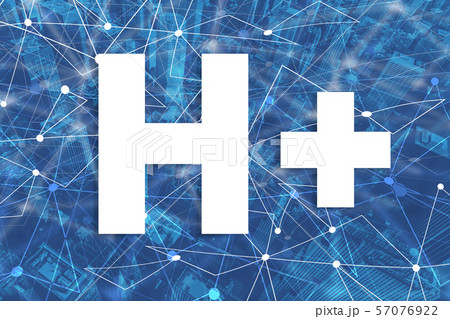 Humanity Plus concept with neural network gradient city background 57076922