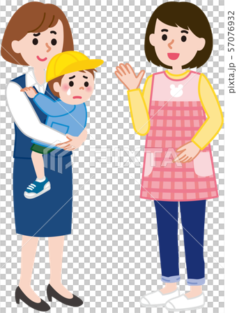 保育園の送迎　先生と親子 57076932