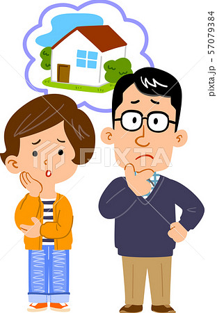 家について悩む夫婦の全身イラスト 57079384