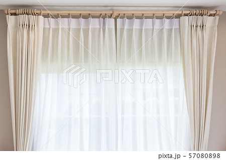 White curtain inside the window. Home interior 57080898