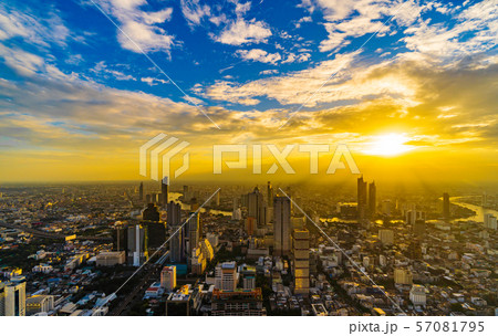 Bangkok city with Chao Phraya River at sunset, 57081795