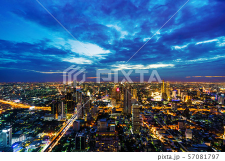 Bangkok city with Chao Phraya River at sunset, 57081797