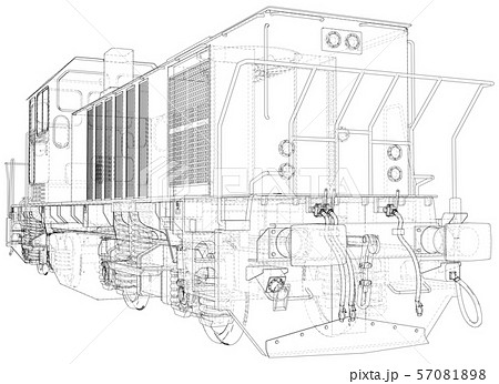 Locomotive machine technical wire-frame. EPS10 format. Vector created of 3d 57081898