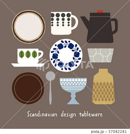 北欧風デザイン食器のイラスト素材