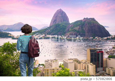 woman walks along Rio de Janeiro 57082866