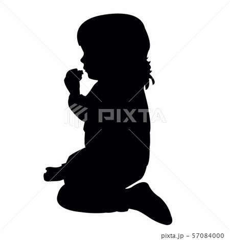 A Girl Sitting And Eating Silhouette Vectorのイラスト素材