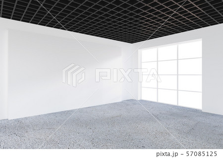 Empty office, white wall in front of panoramic window. Concept of new office. Empty white billboard 57085125