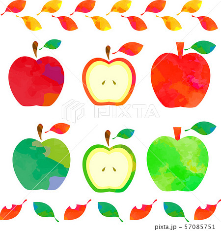 リンゴ 水彩風 セットのイラスト素材