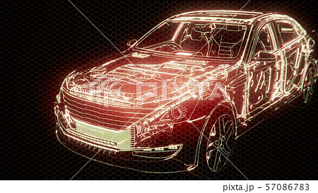 Holographic animation of 3D wireframe car model Holographic animation of 3D wireframe car model 57086783