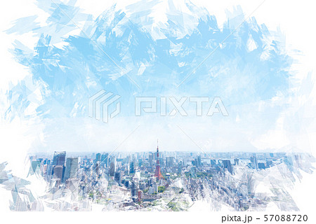 東京の都市風景　水彩画風 57088720