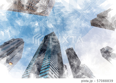 夜明け直後の新宿のビル群　水彩画風 57088839