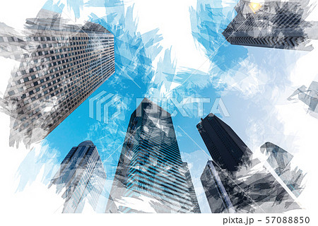 夜明け直後の新宿のビル群　水彩画風 57088850