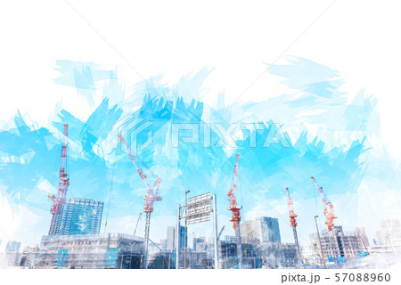 建設中のマンション　水彩画風 57088960
