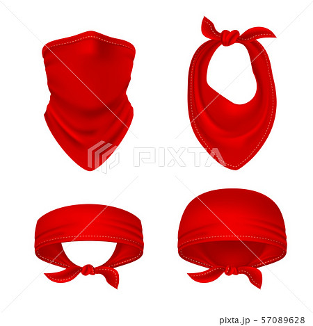 Red bandana. Cowboy or biker face scarf, bandanna neck shawl. Blank handkerchief unisex uniform Red bandana. Cowboy or biker face scarf, bandanna neck shawl. Blank handkerchief unisex uniform 57089628