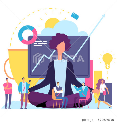 Meditation concept. Businesswoman in emotional mindfulness meditating of work process vector 57089630