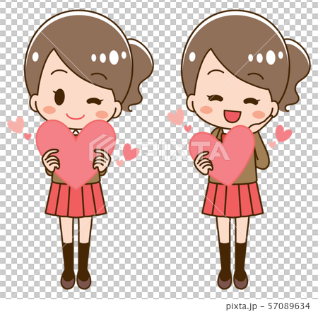 Illustration of a girl student holding a heart Illustration of a girl student holding a heart 57089634