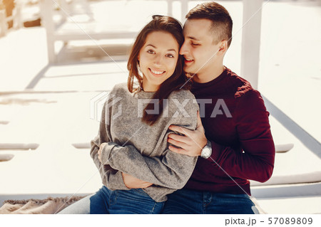 Couple in a winter park Couple in a winter park 57089809