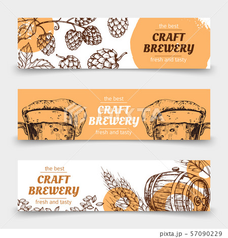 Doodle sketch brewery vintage vector banners with beer and hops Doodle sketch brewery vintage vector banners with beer and hops 57090229