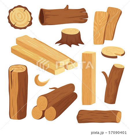 Cartoon timber. Wood log and trunk, stump and plank. Wooden firewood logs. Hardwoods construction 57090401
