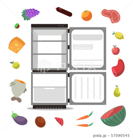 Open empty fridge with healthy food diet vector illustration Open empty fridge with healthy food diet vector illustration 57090545