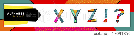 Font and alphabet. Vector stylized colorful x, y, z letters, and punctuation marks set. Typography Font and alphabet. Vector stylized colorful x, y, z letters, and punctuation marks set. Typography 57091850